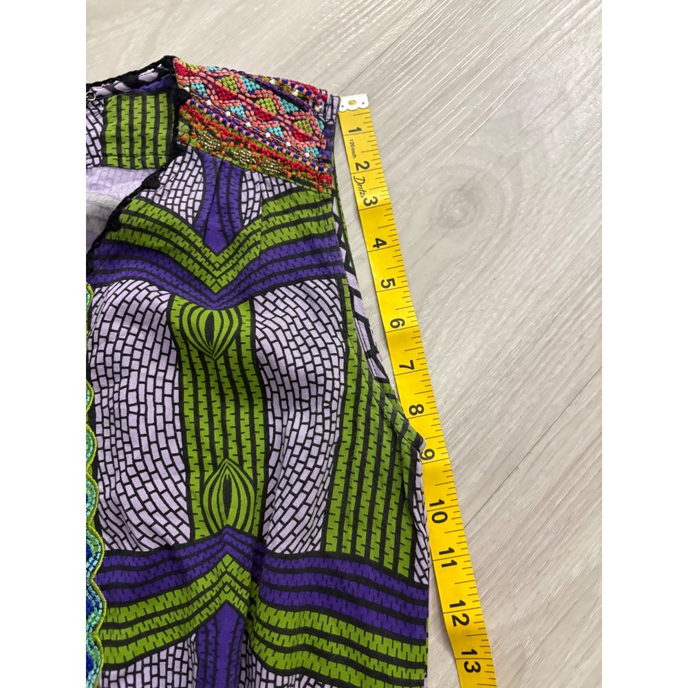 Custo Barcelona Mini Dress Women Purple Green Mosaic Print Beaded Smocked Size 1 - Picture 10 of 16